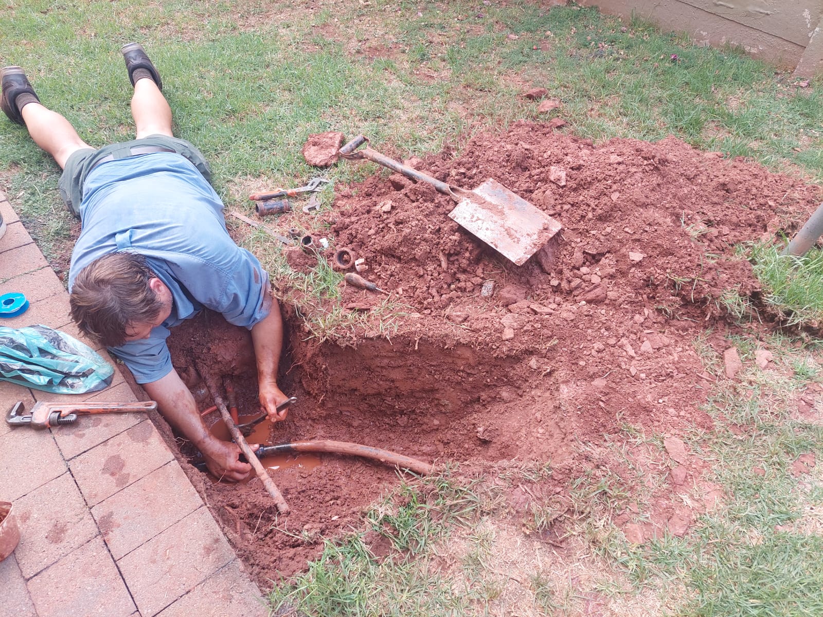 Underground water pipe repair in progress